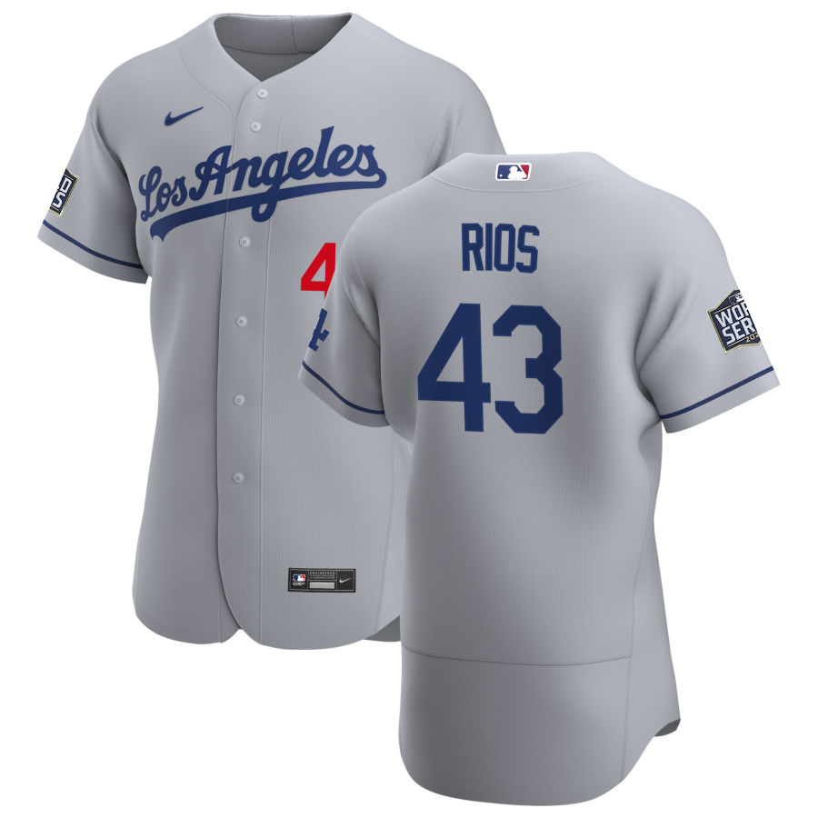 Los Angeles Dodgers 43 Edwin Rios Men Nike Gray Road 2020 World Series Champions Authentic Team MLB Jersey